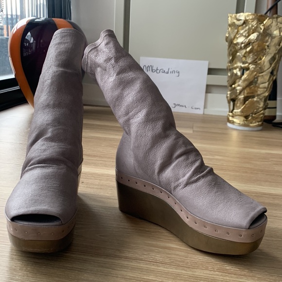 Rick Owens elasticized leather sock open toe platform bootie - Picture 6 of 17